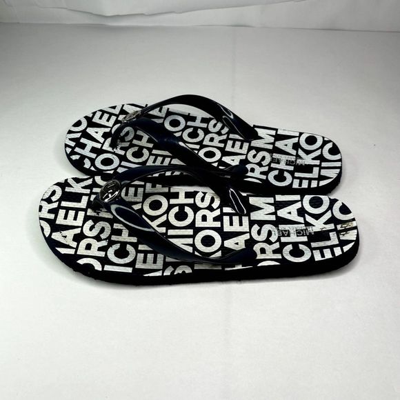 Michael Kors Monogram Logo Navy Blue White Flipflops Sandals Womens - Picture 5 of 8